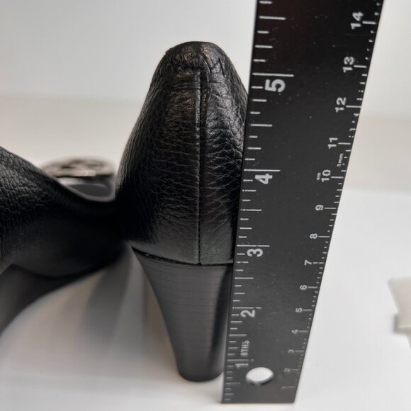 Tory Burch Wedge Women 9 Leather Pebble Sally Medallion Heel Work Party Core Ex - Picture 13 of 13